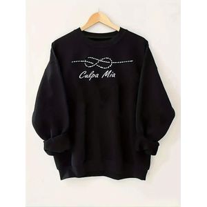 Sweatshirt Femme Grande Taille Élégant Style Y2K à Col Rond, Imprimé Graphique "Culpa Mia" et Nœud Blanc – Pull Manches Longues Doublure en Flanelle Multicolore pour Tenue Décontractée Sportive, Vêtements Décontractés,Tenue Quotidienne,Sweatshirt Tendan