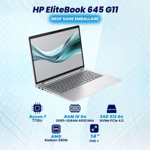 Hewlett Packard HP EliteBook 645 G11 AMD Ryzen 7 7735U 16Go 512Go SSD - مجدد