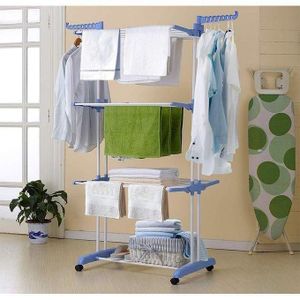 Étendoir à Linge 4 Niveaux XXL – Séchoir Pliable en Acier Inoxydable avec Roulettes, Grande Capacité, Idéal pour Intérieur et Extérieur, Gain de Place