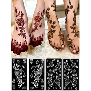 4 feuilles de pochoirs de tatouage au henné floral pour les pieds et les mains 