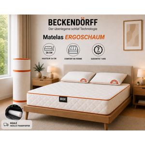 Beckendörff Matelas Roulé ERGOSCHAUM 140x190 cm En Mousse HR – Confort Mi-Ferme – Epaisseur 26 cm - Garantie 7 Ans