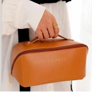 LAZINESS Trousse à cosmétiques de voyage, sac de toilette et de maquillage, bag en cuir