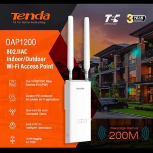 tenda Point d’accès Wi-Fi Intérieure/Extérieure (200m) OAP1200 AC1200 Gigabit Wireless Access Point, Dual Band, 1 Port Gigabit Ethernet Support PoE+/Passive PoE, Wall Mount/Pole, IP65 Waterproof, MU-MIMO, AP/Repeater Modes