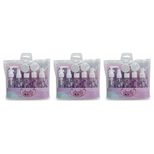 MIEVIC Lot de 3 - Set de Voyage Récipients Rechargeables - Motif Stitch Rose - Pour Cosmétiques et Liquides - Idéal Enfants et Adultes