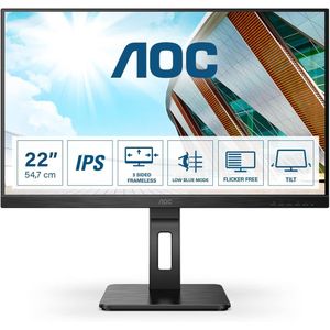 Aoc 22P2Q Écran PC 22" IPS Full HD 75Hz – HDMI DisplayPort VGA DVI – USB 3.2 – Haut-parleurs – Pied Ergonomique