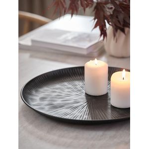 Plateau Décoratif Noir Ø39cm Acier Texturé Moderne Élégant Centre de Table Salon Chambre Multifonctionnel