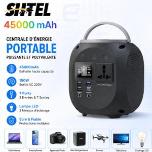 Shtel Power Bank Portable 45000mAh avec Sortie AC 220V, Charge Rapide PD 60W et Lampe LED