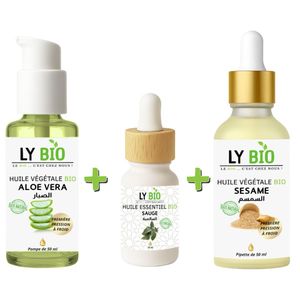 LY BIO PACK HUILE ALOE VERA 50ml - POMPE + HUILE ESSENTIEL SAUGE 10ML + HUILE SESAME 50ml - PIPETTE