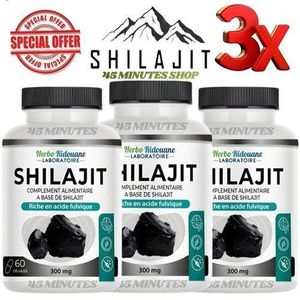 011 Eleven Herbo Ridouane Lot de 3 Bouteilles de Shilajit - 180 Capsules 100 % Riche en acide fulvique pour la force, l'endurance et la puissance, Complément alimentaire premium, l'énergie et l'immunité.