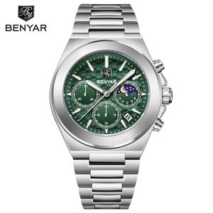 Benyar Montre homme - Montre de luxe à quartz, chronographe étanche, boîtier en acier inoxydable - Cadeau idéal
