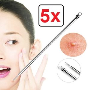 إبرة مزدوجة من الصلب غير القابل للصدأ لإزالة الرؤوس السوداء وحب الشباب وتنظيف الوجه 5 قطع