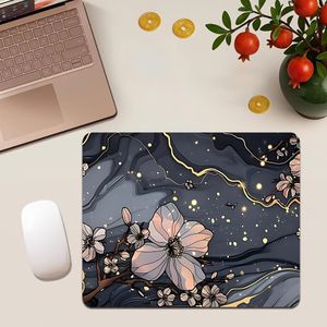 Tapis de souris gaming avec motif texture branche blanche et jade fluide noir et doré, base antidérapante en caoutchouc, tapis de souris imprimé HD, accessoire de décoration de table universel pour ordinateur portable de bureau à domicile