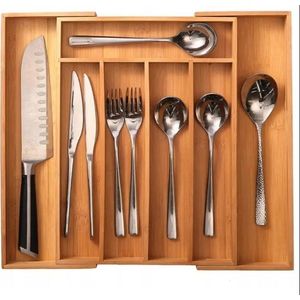 Organiseur de tiroir extensible de cuisine en bambou compartiments étroits pour couverts
