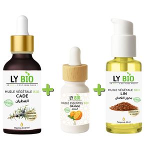 LY BIO PACK HUILE CADE 50ML - PIPETTE + HUILE ESSENTIEL ORANGE 10ML + HUILE LIN 50ML - POMPE
