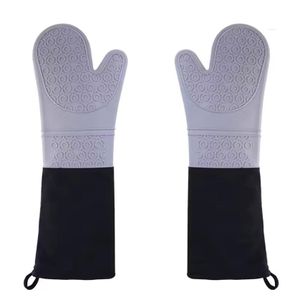 زوج من القفازات الطويلة المقاومة للحرارة المصنوعة من القطن والسيليكون، قفازات فرن الميكروويف، دعامات أواني مانعة للانزلاق