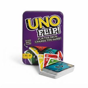 UNO FLIP! - Jeu de Cartes en Version Boîte Métal Collector, Cartes Recto-Verso pour Plus de Suspense, Jeu de Société Familial, 2 à 10 Joueurs, Dès 7 Ans