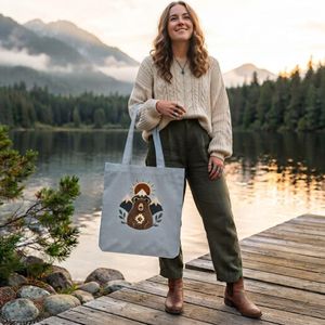 Sac Cabas en Toile Motif Ours - Gray