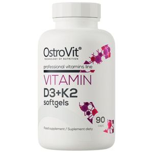 OstroVit Vitamin D3 + K2 90 Softgels | Vitamine D3 2000 IU + K2 MK‑7 | Absorption Calcium & Santé Os