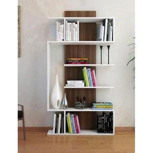 خزانة كتب مع أرفف باللون الجوزي والأبيض