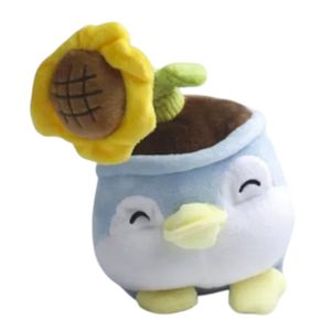 Peluche Pingouin Pot Tournesol 25cm - Doudou Pingouin en Costume de Fleur - Peluche Fantaisie Déguisée en Tournesol Jaune - Jouet Joyeux et Ensoleillé pour Égayer la Journée - Design Original et Humoristique - Cadeau Mignon pour Faire Sourire 