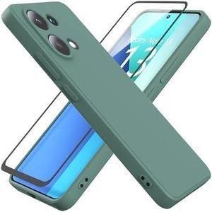 Case Pochette Souple Liquid silicone Vert avec protège-écran très trempé pour Xiaomi Redmi Note 13 4G