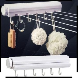 Étendoir à linge mural extensible avec crochets – Gain de place