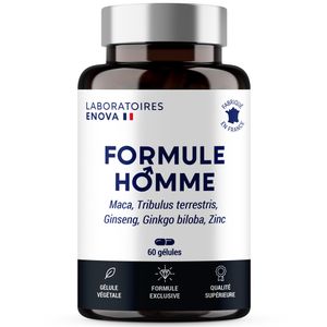 Enova FORMULE HOMME - Vigueur, Puissance, Endurance - Maca, Tribulus Terrestris, Ginseng, Ginkgo Biloba, Zinc, 60 gélules - Made in France 