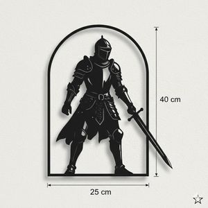 Tableau mural noir représente un chevalier en armure en bois MDF 40*25CM