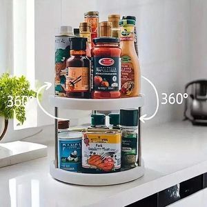 Organisateur à Épices Rotatif 2 Étages – Rangement Compact avec Rotation Fluide 360°