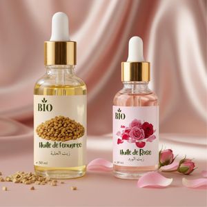 Bio Sélection Huile de fenugree 50 ml et Huile de rose 30 ml usage peau cheveux