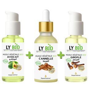 LY BIO PACK HUILE AVOCAT 50ml - POMPE + HUILE CANNELLE 50ML - PIPETTE + HUILE GIROFLE 50ML - POMPE
