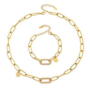 Clémentine Paris Ensemble de bijoux de luxe pour femme doré plaqué or Idée cadeau Aura de Trèfle EGO077