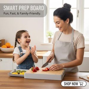 Planche à Découper en Bambou avec Tiroir Amovible – Grande Planche Cuisine Antidérapante, Rangement Intégré, Préparation Propre & Rapide