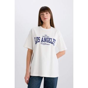 Defacto تيشيرت مطبوع أوفر سايز برقبة مستديرة