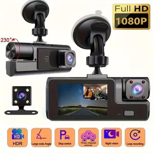 Caméra de Tableau de Bord pour Voitures Avant et Intérieur et une caméra arrière , Avant 1080P Intérieur 720P et arrière 480P Enregistrement DVR avec Angle Large de 170°, Vision Nocturne, Surveillance de Stationnement 24h, Enregistrement en Boucle