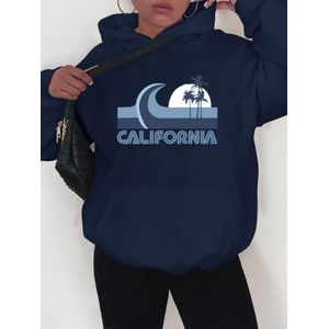 Sweat à capuche oversize pour femmes avec lettrage California - Pull gris doux imprimé palmiers et vagues, poche texte Californie, pull confortable automne/hiver (lavable en machine) idéal tenue plage & décontractée, Vêtements pour Femmes, Sweats à capu
