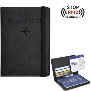 Porte Passeport, Porte cartes, Portefeuille, Housse Passeport, Portefeuille de Voyage Étui - Blocage RFID (Noir)
