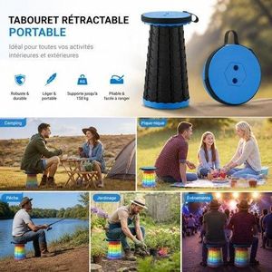 Tabouret Télescopique Pliable Portable – Réglable en Hauteur, Léger et Résistant, Idéal Camping, Pêche, Pique-nique et Voyage