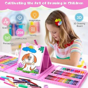 JOUETS  COFFERT  DESIN 40 CM art et kit de dessin MSGH Super Mega avec crayons, pastels à l'huile et crayons de couleur, cadeau de luxe, 208 pièces (Super Mega Art Set )