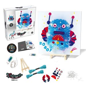 Kit Créatif - String Art Robot Lumineux LED - Activité Manuelle Éducative - Multicolore 19x19 cm