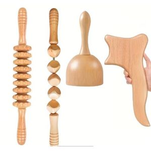 outils de massage Lot de 4x1 thérapeutique en bois pour le modelage du corps, masseur de drainage lymphatique, kit de Maderoterapia, rouleau de massage en bois, masseur anti-cellulite, ensemble d'outils de modelage corporel