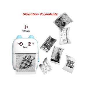 Mini imprimante photo thermique Bluetooth, Petite imprimante de poche pour étudiant, étiquettes et notes, Bleu