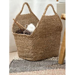 Panier de Rangement Jonc Naturel avec Poignées 22x38x43cm Polyvalent Décoratif Organisation Maison Buanderie