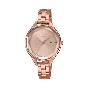 Casio Sheen Collection - Élégante et raffinée cette belle montre bronzée avec verre taillé à facettes & pierre sur 7h - SHE-4062PG-4A