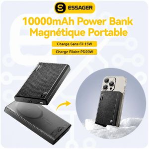 ESSAGER Power Bank Magnétique 10000mAh 15W Sans Fil PD 20W USB-C avec Écran LED pour iPhone MagSafe et Smartphones
