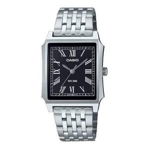 Casio Montre classique au cadran noir et chiffres romains pour hommes - Bracelet en acier inoxydable - MTP-B190D-1BV
