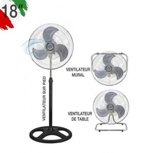 Ventilateur posable sur pied 18'' .3 en 1 - 3 supports - INOX 
