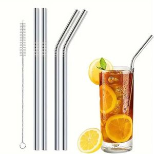 Ensemble de 4 Pailles en Acier Inoxydable Réutilisables Avec Brosse de Nettoyage