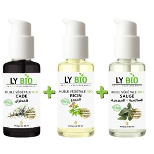 LY BIO PACK HUILE CADE 50ML - POMPE + HUILE RICIN 50ml - POMPE + HUILE SAUGE 50ML - POMPE