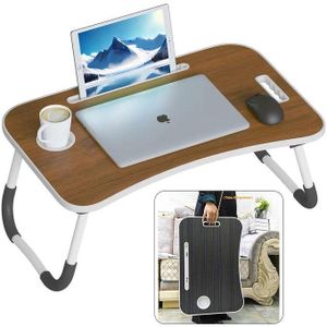 Table Pliante de Lit Multifonction – Bureau Portable pour Ordinateur, Étude et Petit Déjeuner avec Support Tablette et Porte-Gobelet (couleur aléatoire)